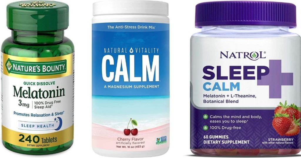 three bottles of sleep supplements