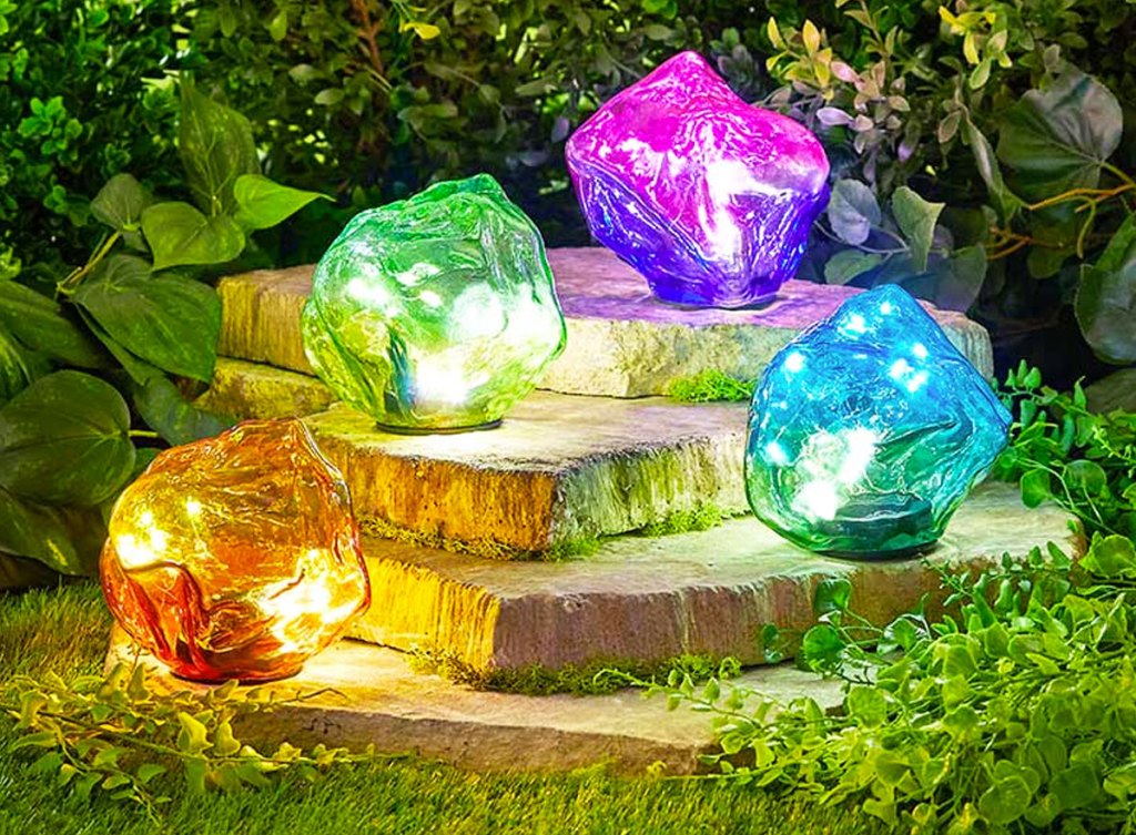 multi-color glass stones on patio