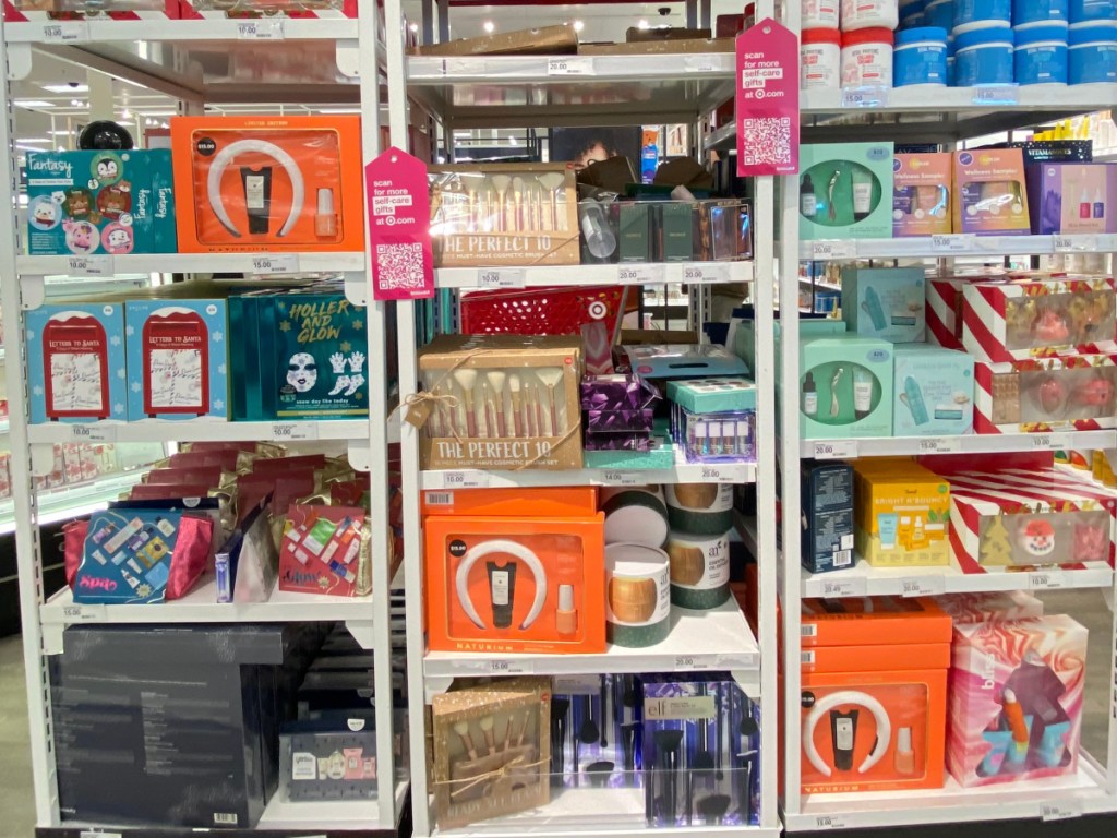 beauty gift sets on store display