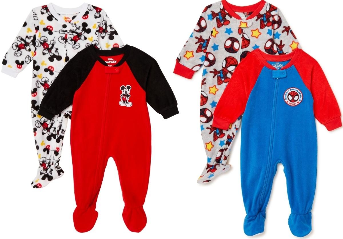 toddler boys 2 pack mickey mouse and spider-man pajama set