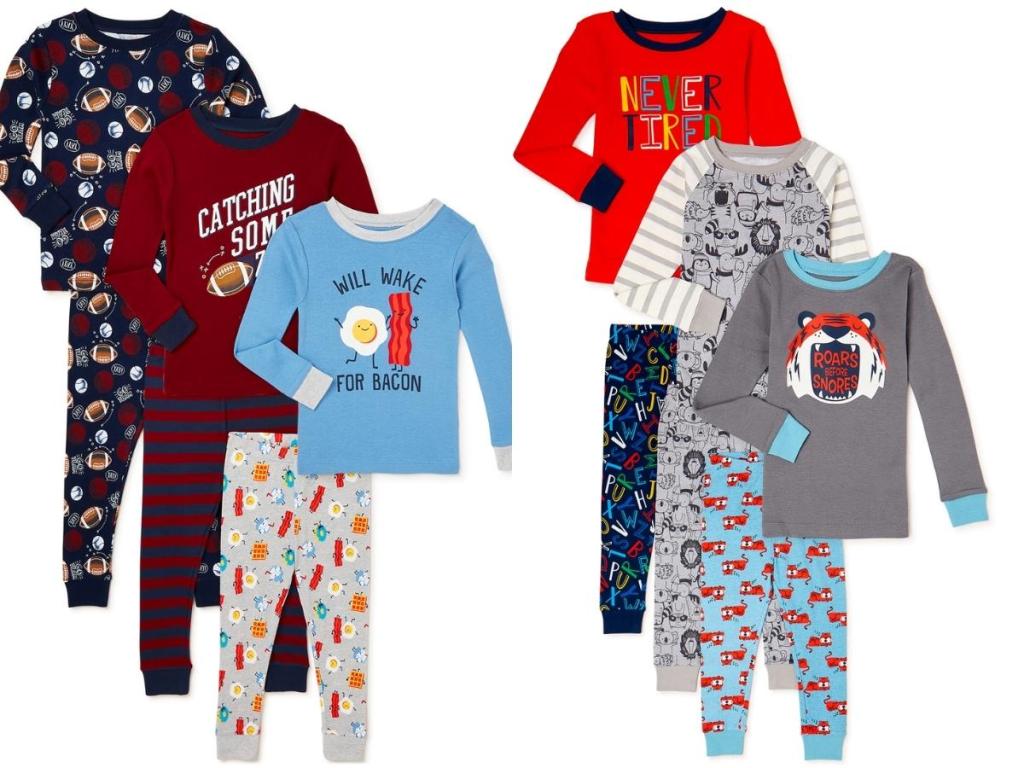 toddler boys football and bacon and animals with sayings pajama sets