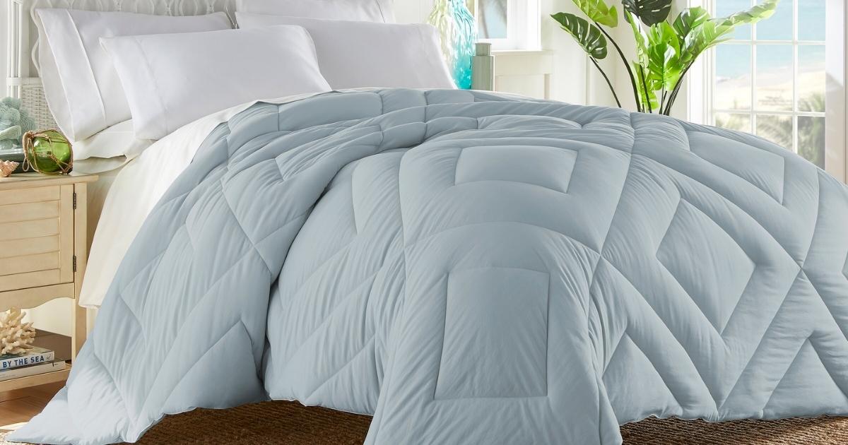 tommy bahama waterwashed down alternative comforter on bed