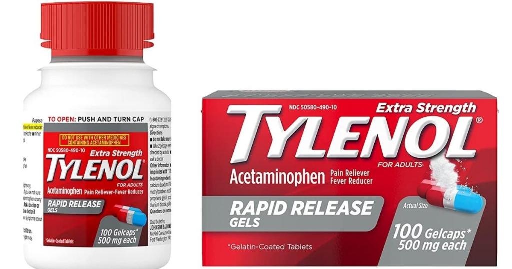 tylenol extra strength rapid release gels 100 count bottle with box