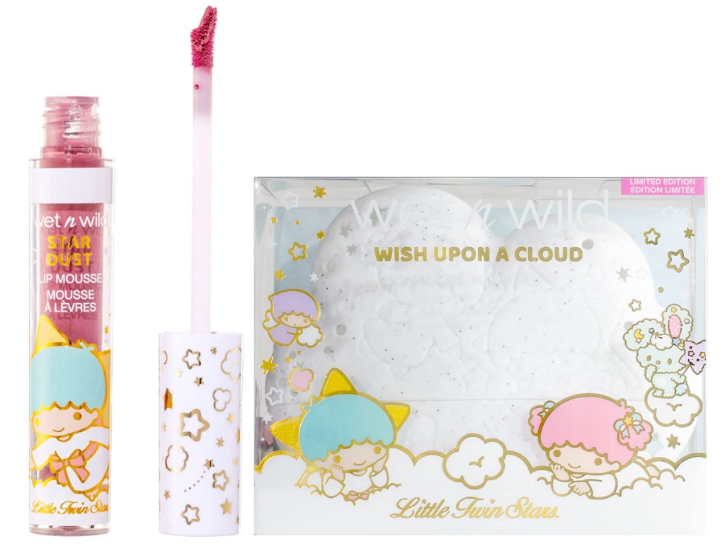 Wet n Wild Little Twin Stars Dust Shimmer Lip Mousse and Wish Upon A Cloud Makeup Sponge Case Holder