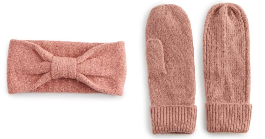 women's lauren conrad lc rose colored headband and mittens