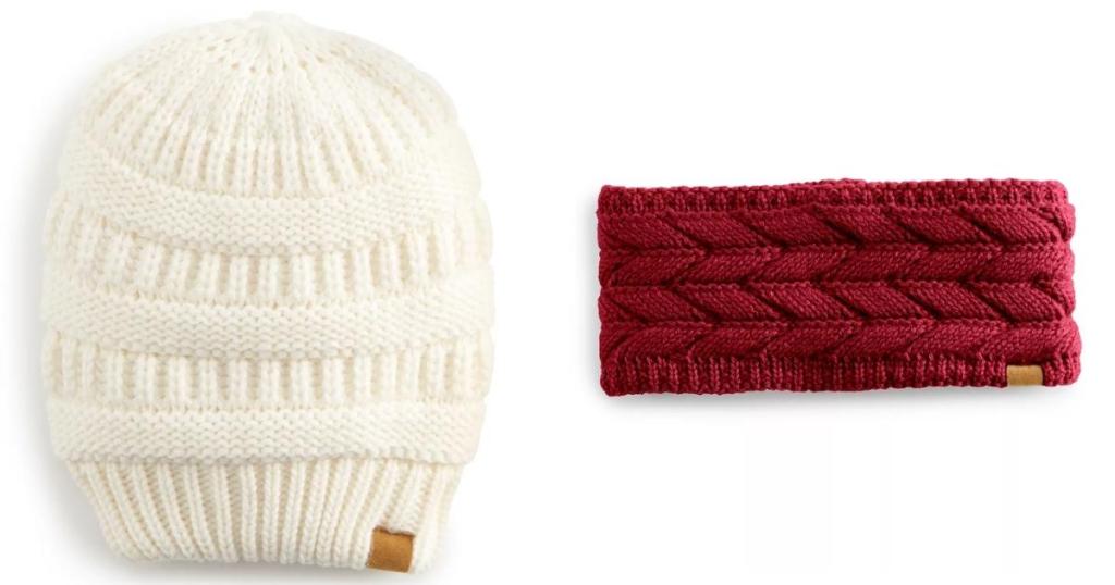 women's sonoma ivory beanie and cable lined headband