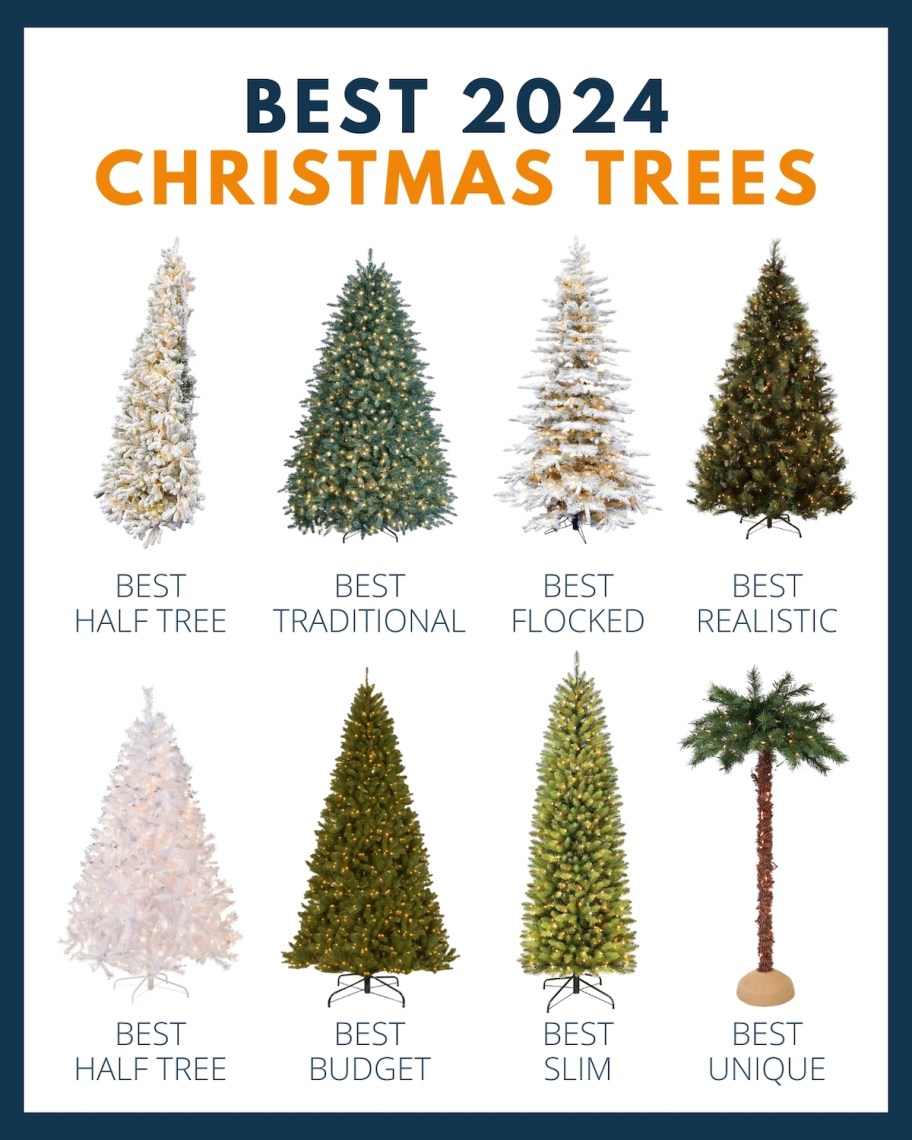 collage graphic of the best 2024 christmas trees