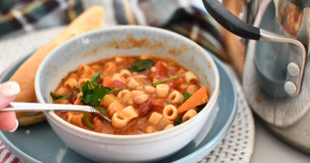 bowl of warm minestrone soup