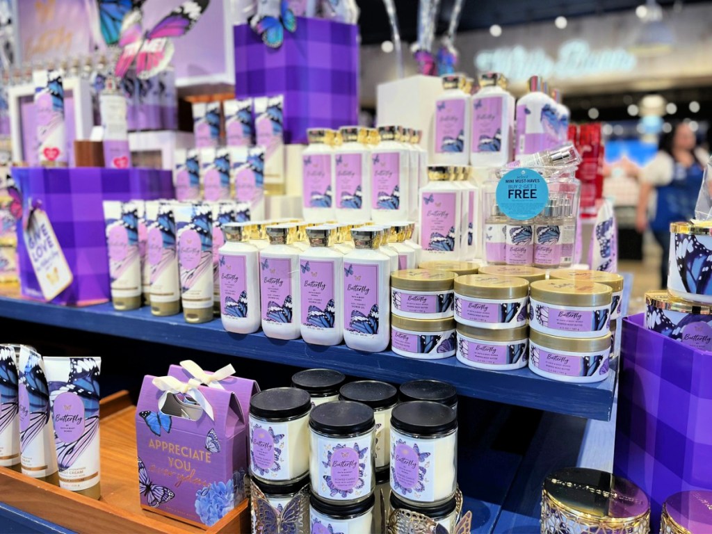 butterfly collection at Bath & Body Works store