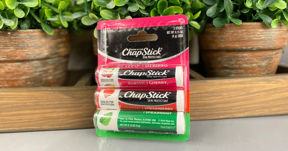 chapstick 3 pack against plant