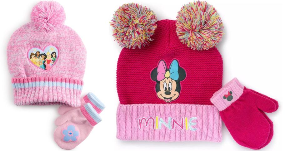 disney princess and minnie mouse hat and mittens sets