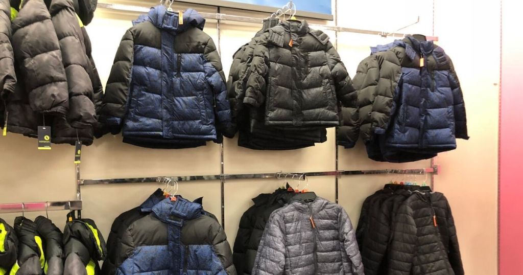 boy's jackets on rack in store