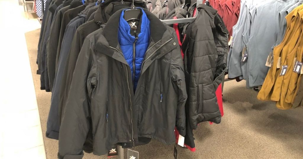 men's jackets on rack in store