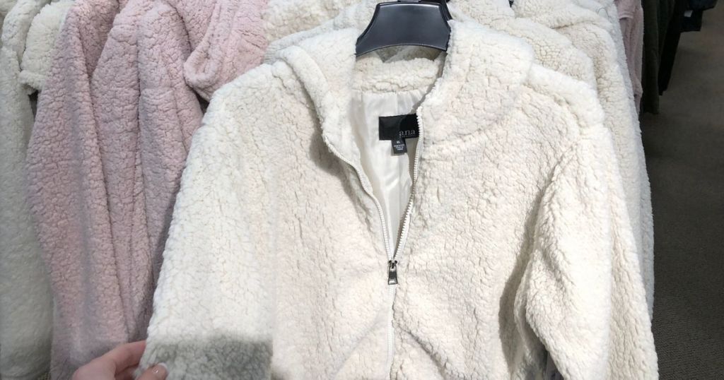 women's sherap jackets on rack in store