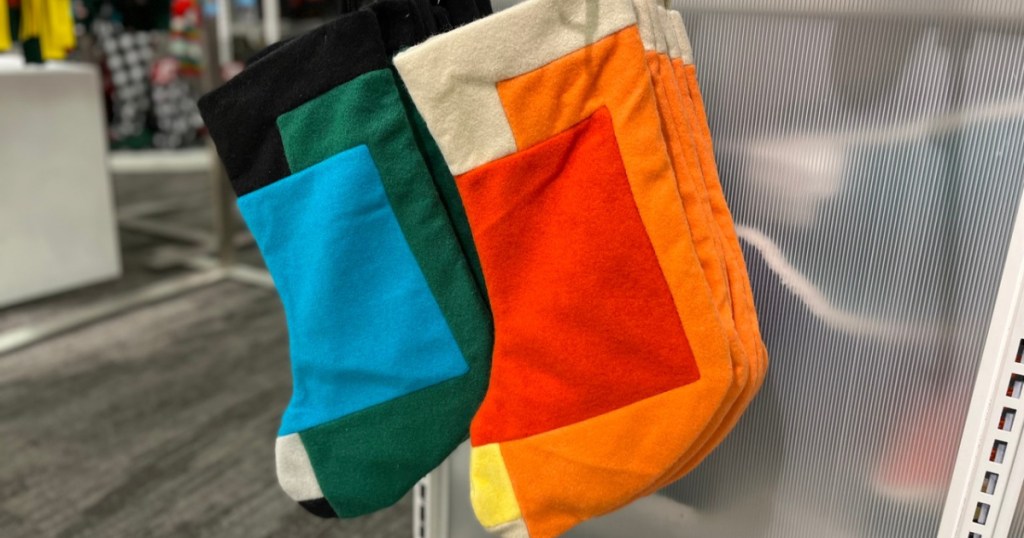 brightly colored christmas stockings