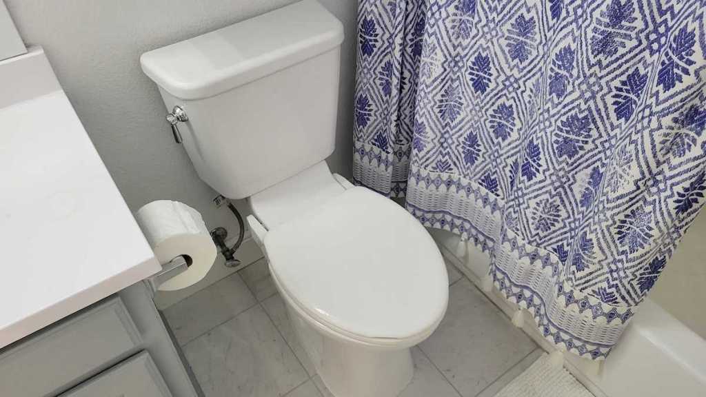 toilet in bathroom next to shower
