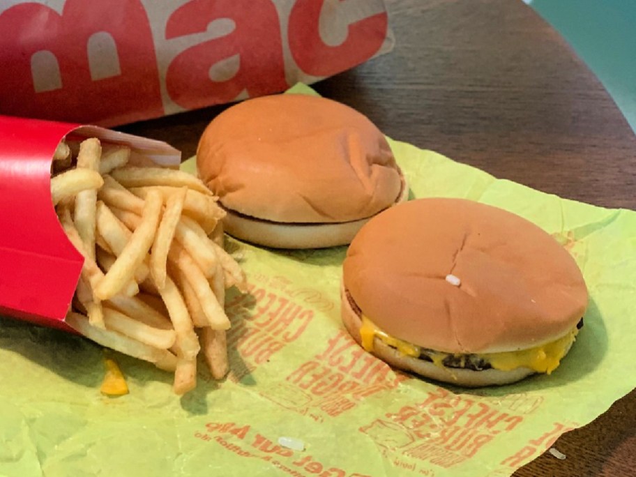 2 mcdonald's cheeseburgers with fries