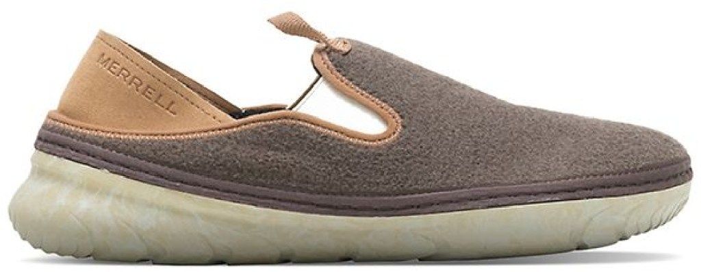 brown and tan Merrell shoes