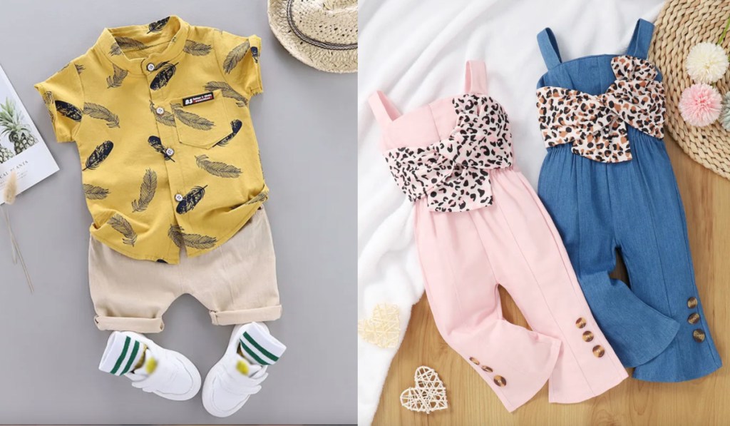leaf print 2-piece baby outfit