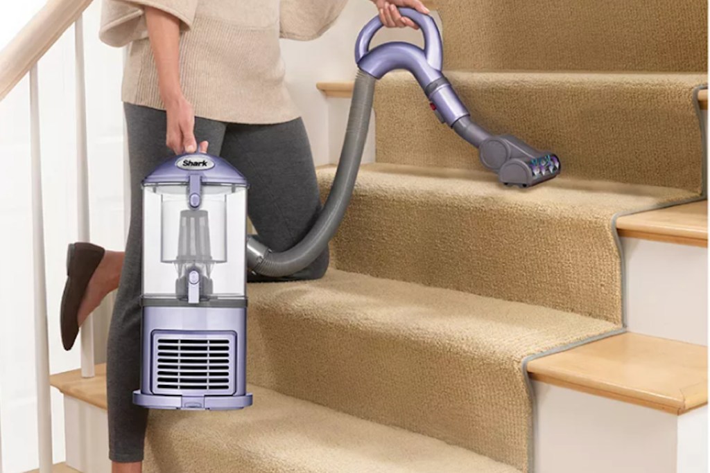 shark bagless vacuum on the stairs