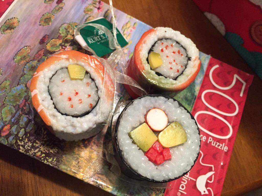 3 sushi Christmas ornaments 