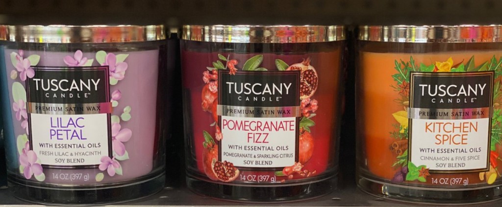 tuscany candles on shelf