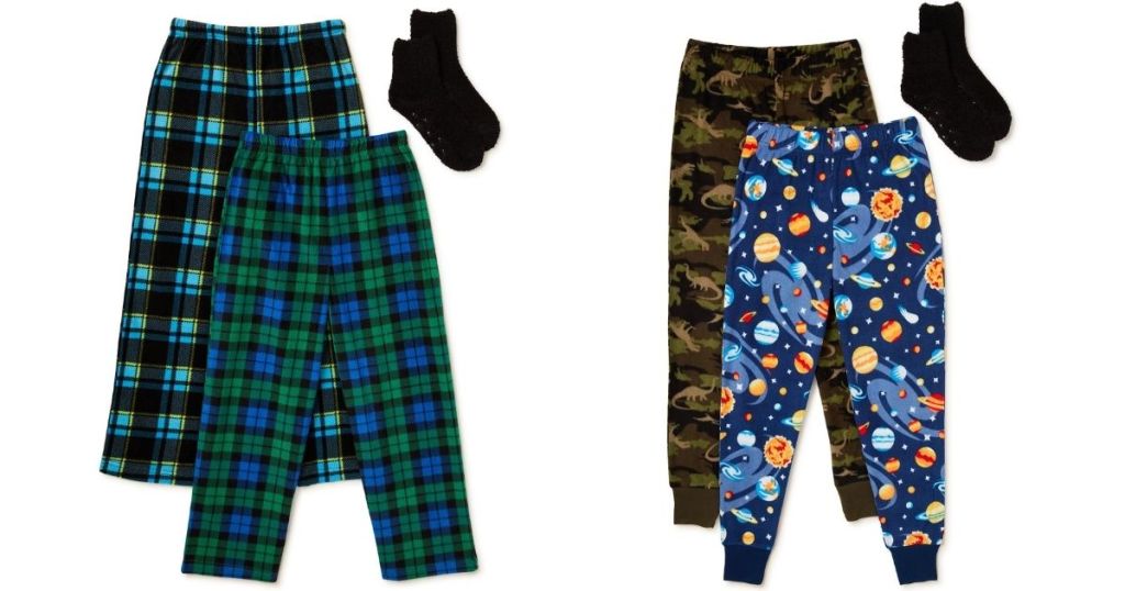 2-piece boys pajama pants sets with slipper socks