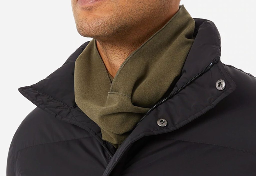 man wearing olive green scarf