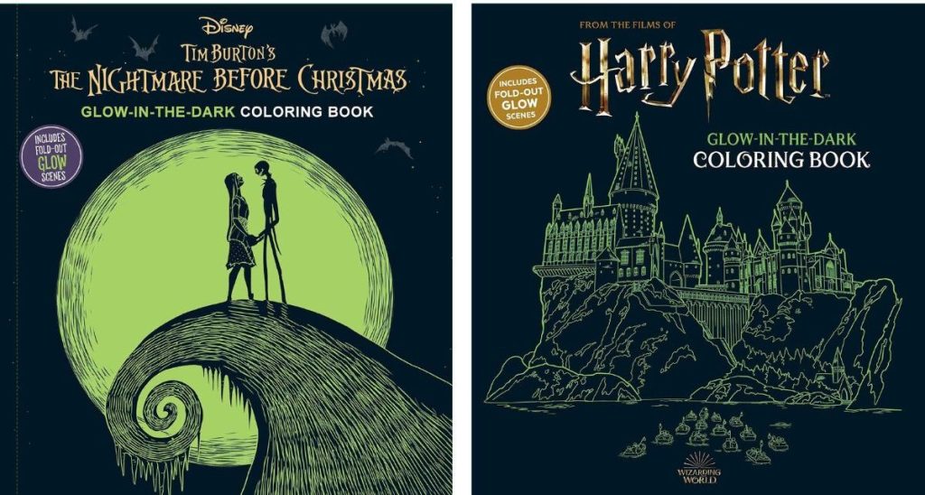 stock images of a Nightmare Before Christmas and Harry Potter Glow in the Dark Coloring Books