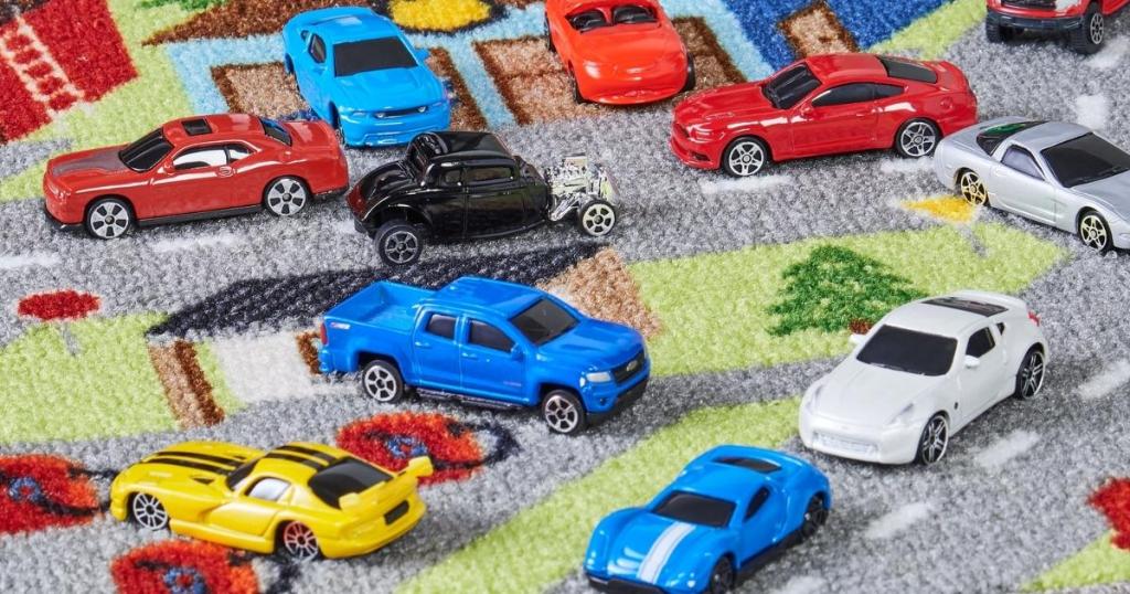 adventure force toy cars on road carpet