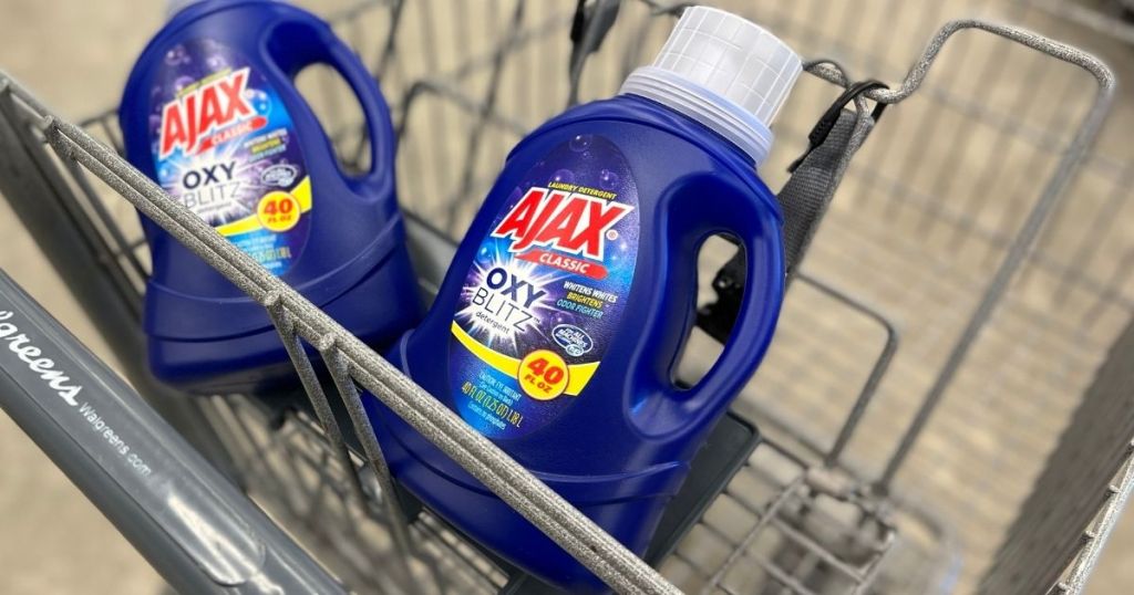 Ajax laundry detergent in a cart