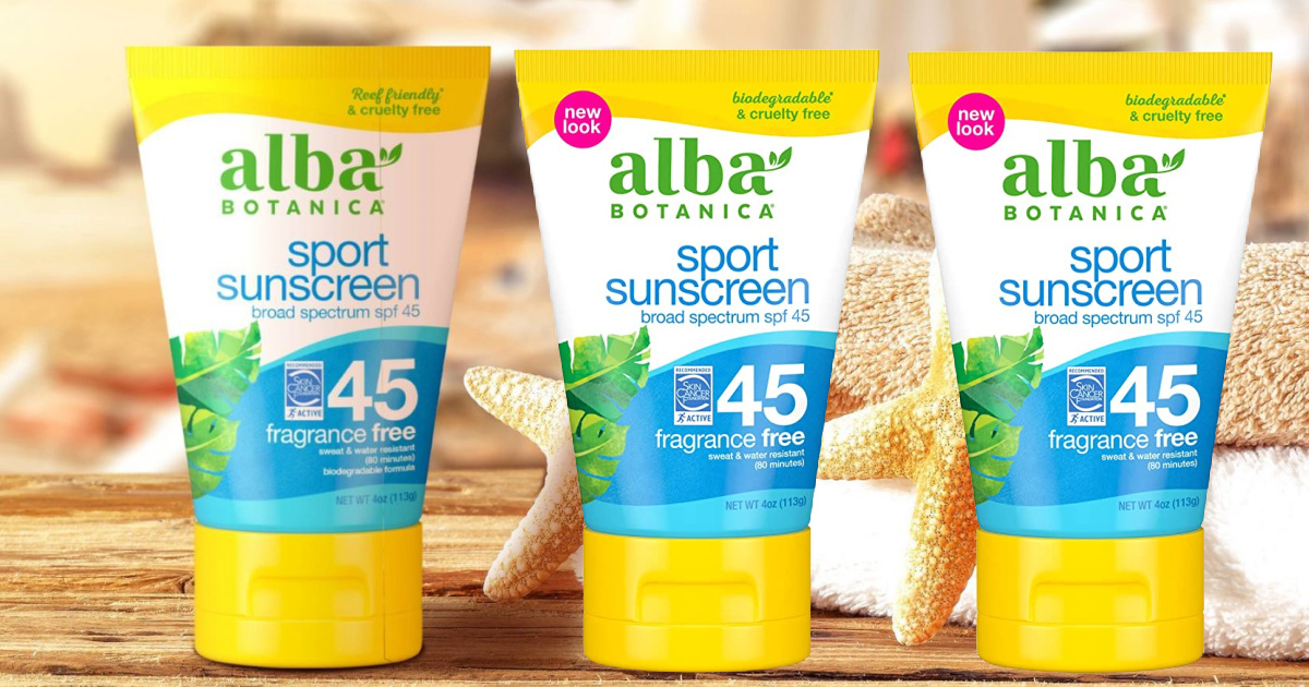 Alba Botanica Sunscreen Lotion, Sport, SPF 45, Fragrance Free, 4 Oz 