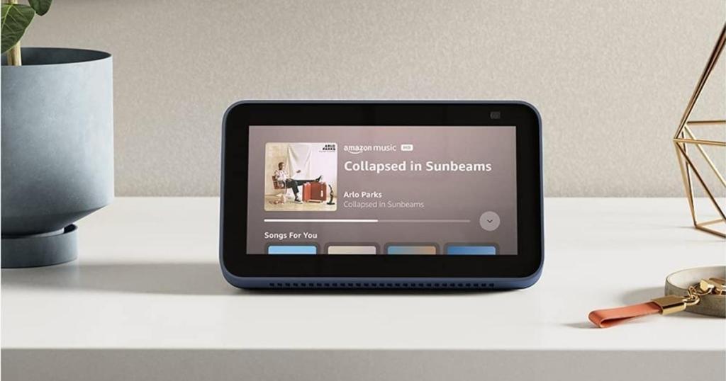 amazon echo show 5 in charcoal on table