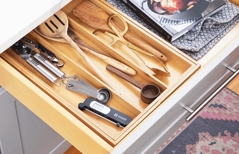 drawer organizer with kitchen utensils