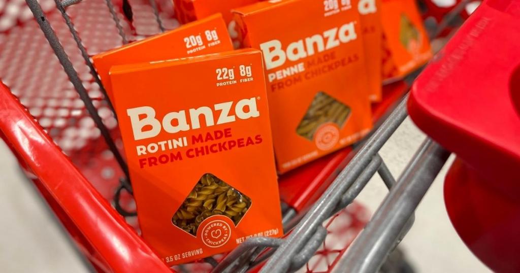 banza pasta boxes in target shopping cart
