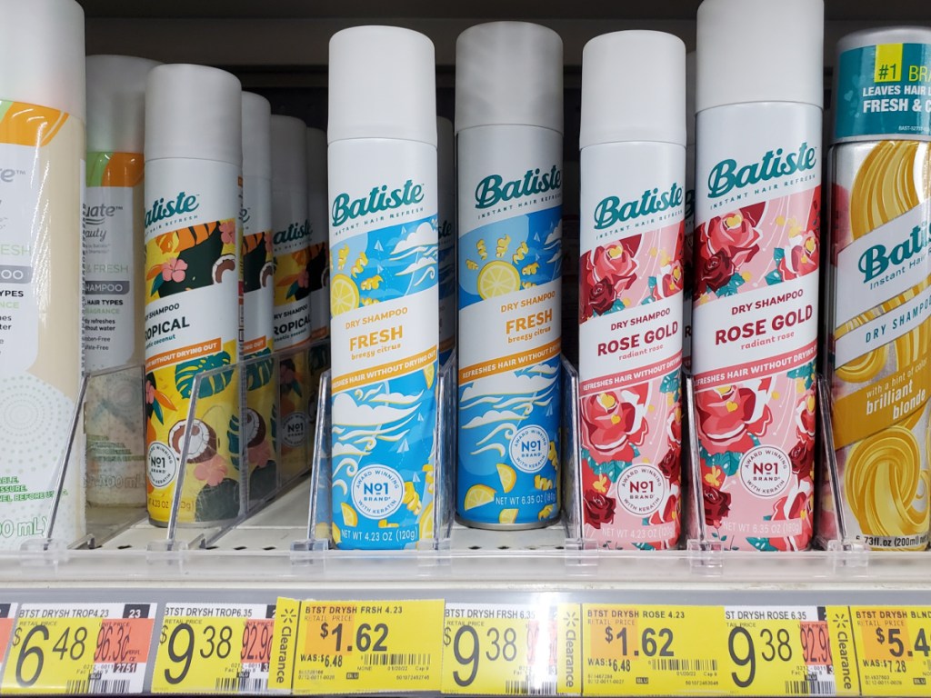 dry shampoos on store shelf