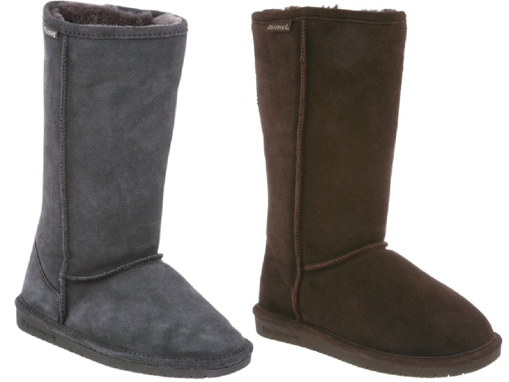 tall women's gray boot and brown boot