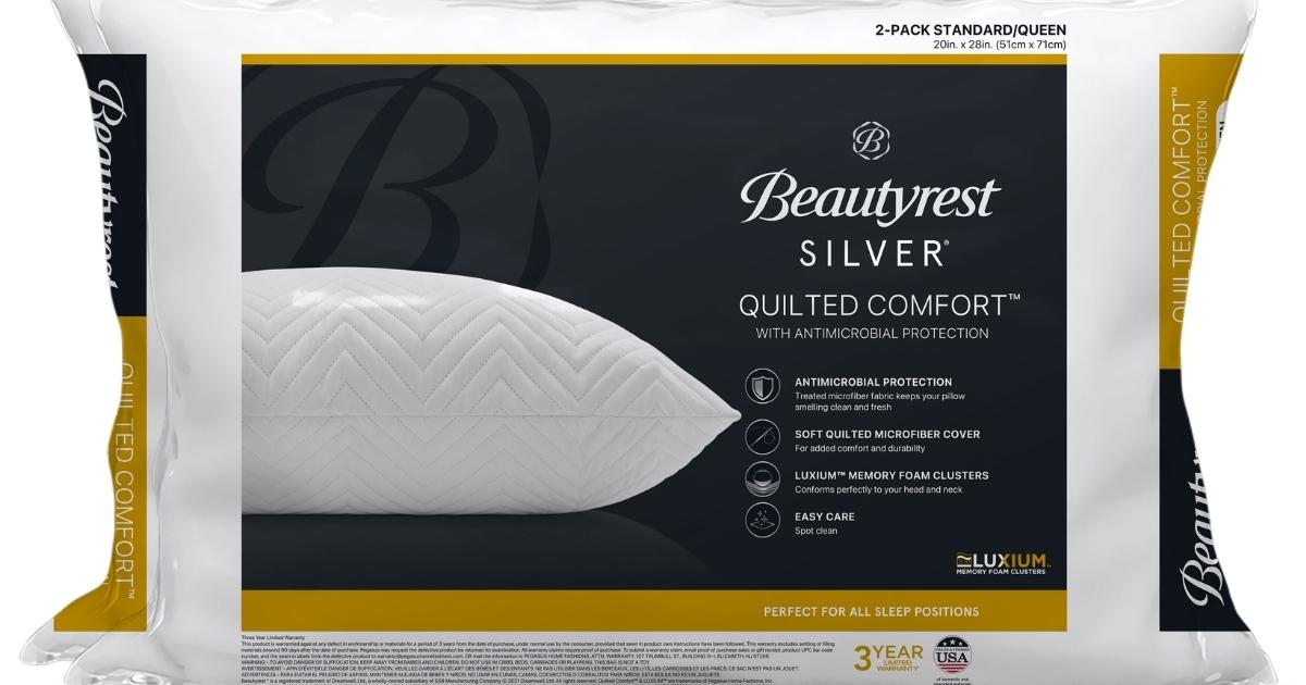 beautyrest silver quilted comfort memory foam pillows 2 pack