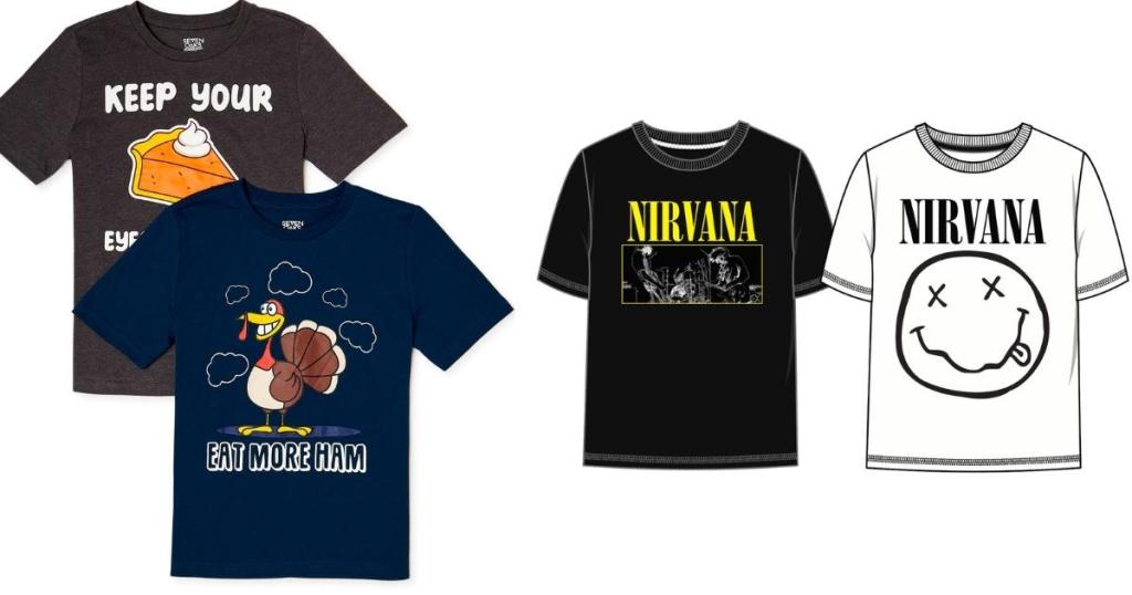boys thanksgiving and nirvana t shirts