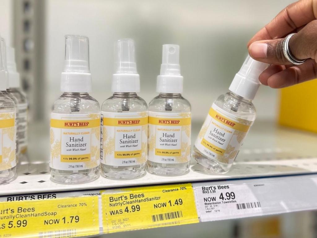 burt's bees spray hand sanitizer on store shelf