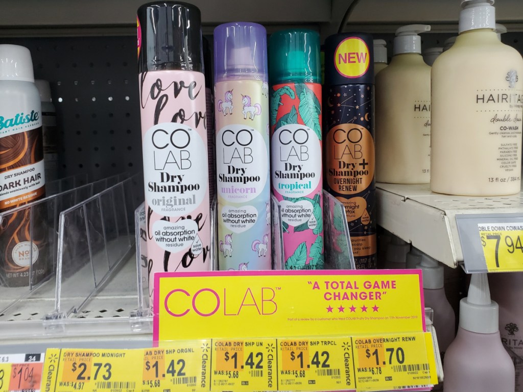 dry shampoos on store shelf