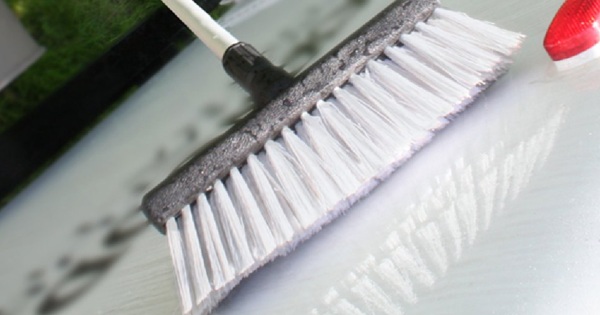 Camco RV Flow-Through Wash Brush with Adjustable Handle and Integrated Squeegee