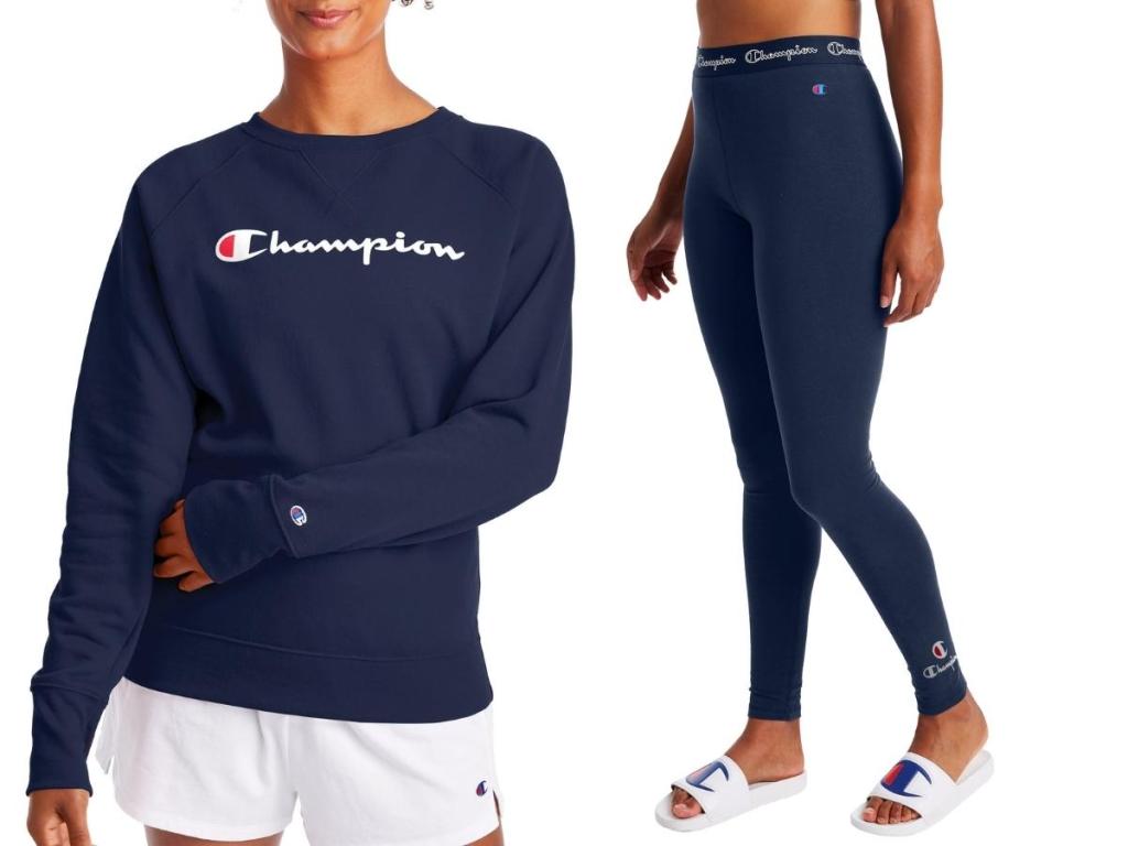 women's champion graphic crewneck sweatshirt and leggings