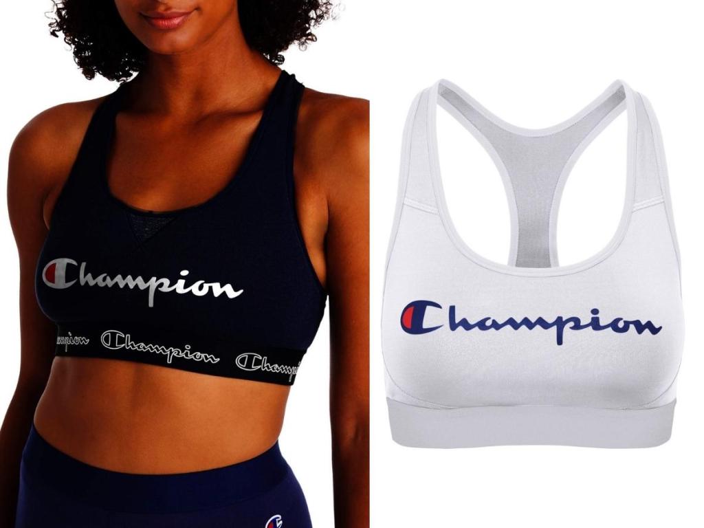 champion women's sports bras in black and white