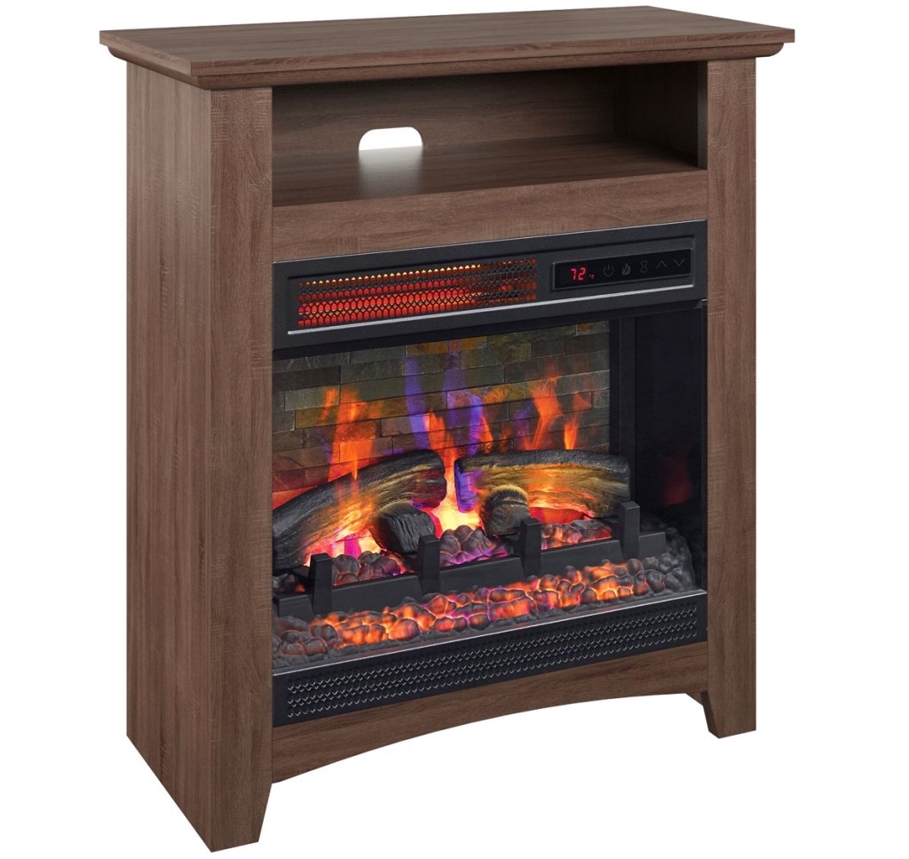 brown electric fireplace