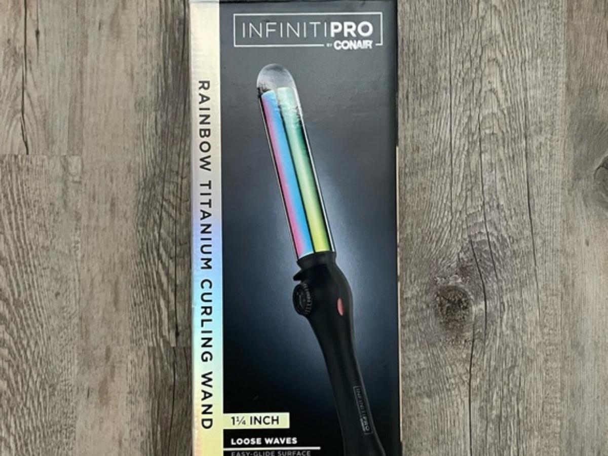 conair infinitipro curling wand in box