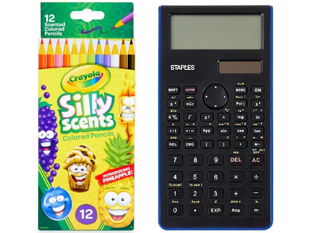 Crayola Silly Scents Colored Pencils 12-Pack and Staples Blue Scientific Calculator