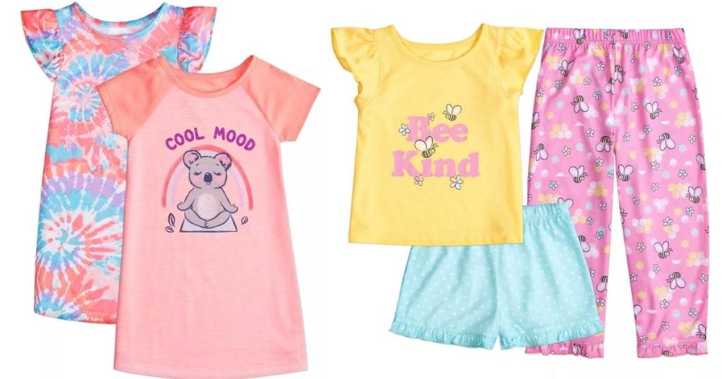 cuddl duds toddler girls night gowns and pajama set