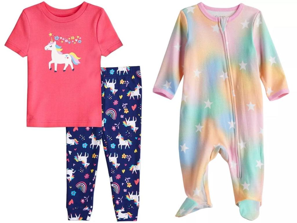 cuddl duds baby girl unicorn and stars pajamas