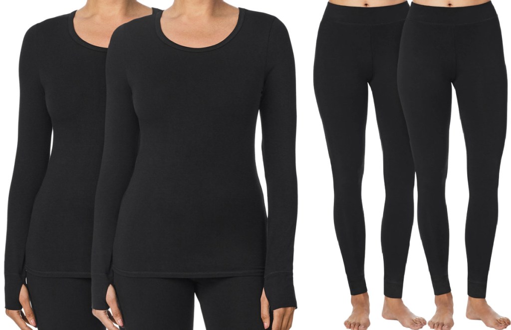 Cuddl Duds Women's Long Sleeve Base Layer Top and Base Layer Legging 2-Pack